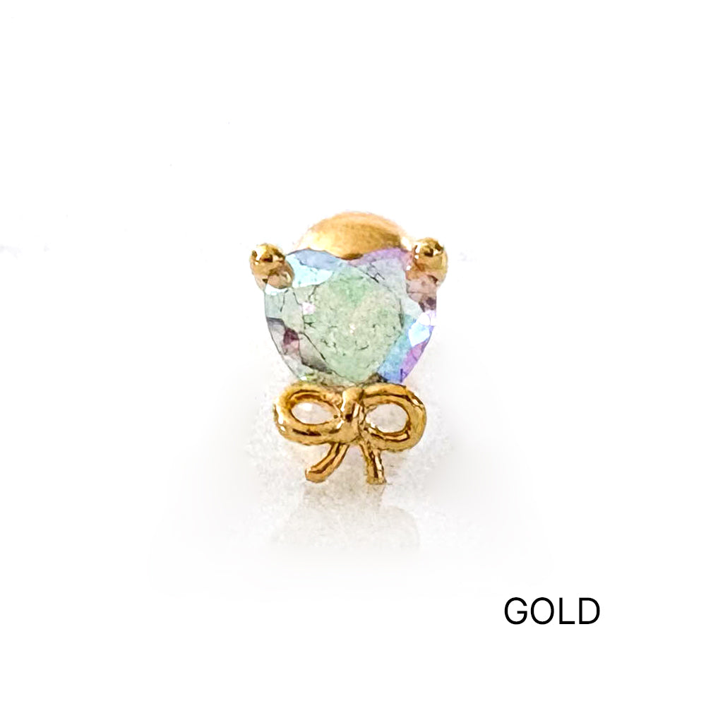 A8 255 ［サージカルステンレス］キュービックハート＆リボンピアス