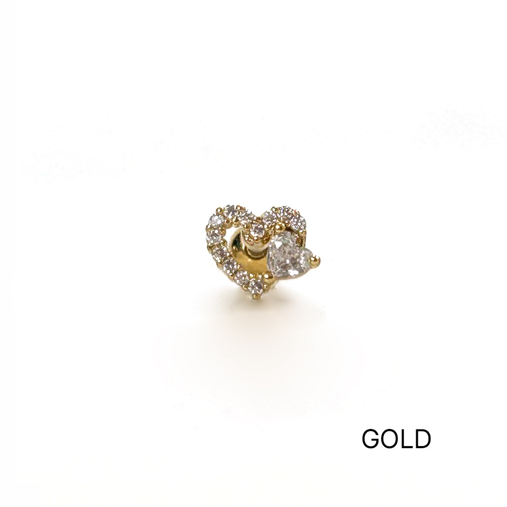 MP 129 ［サージカルステンレス］ラグジュアリーキュービックハートピアス