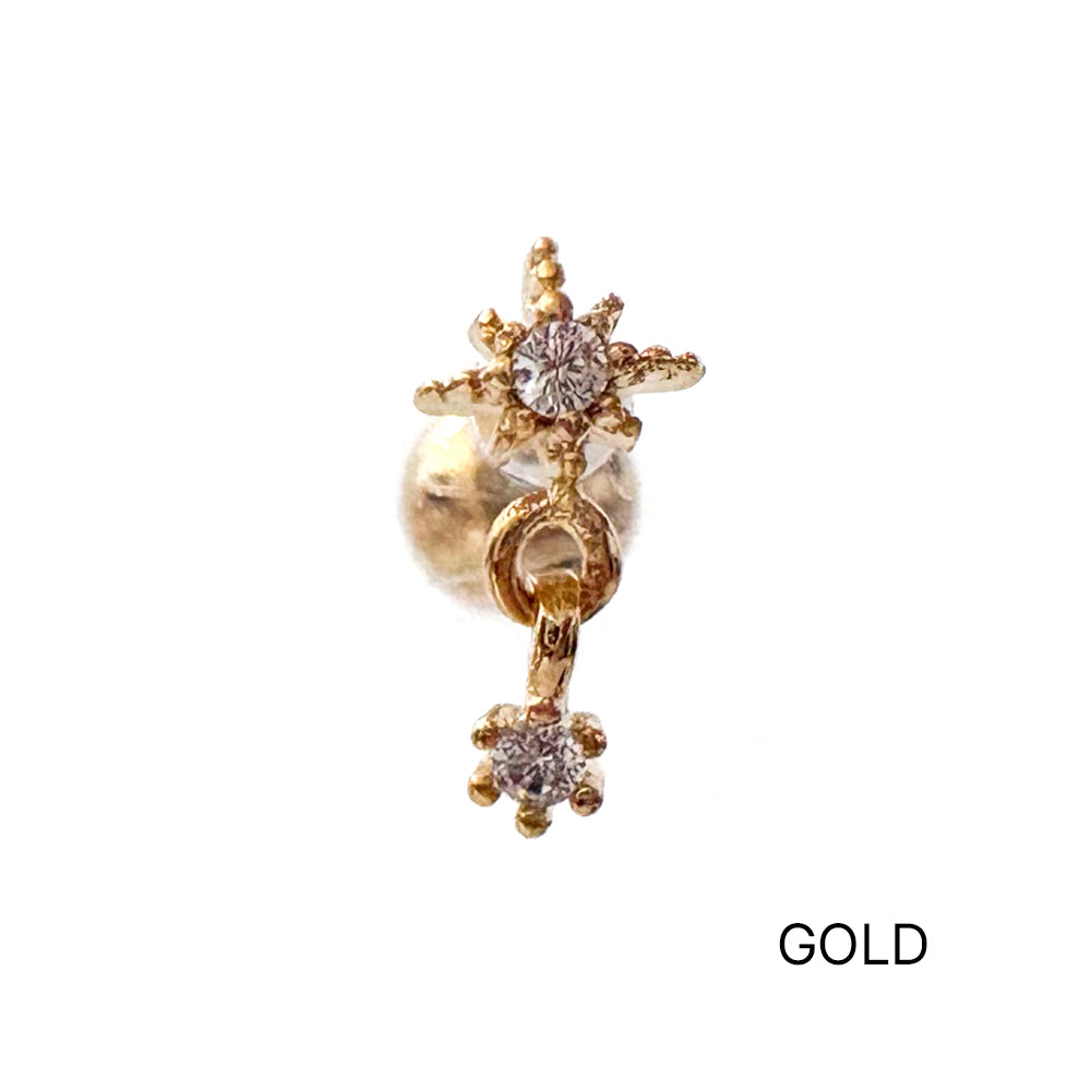 A8 286 [サージカルステンレス]　ドロップ星花ピアス