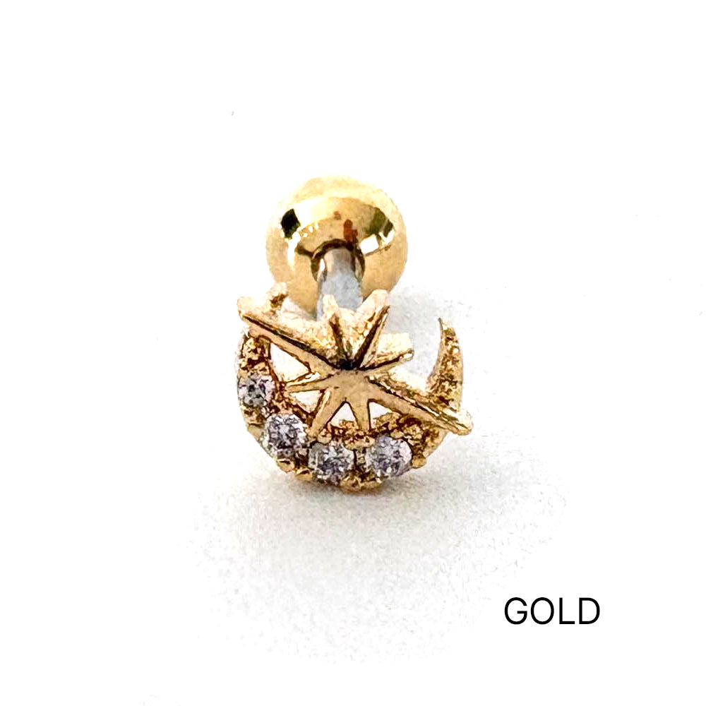A8 306［サージカルステンレス］キュービック月スターピアス