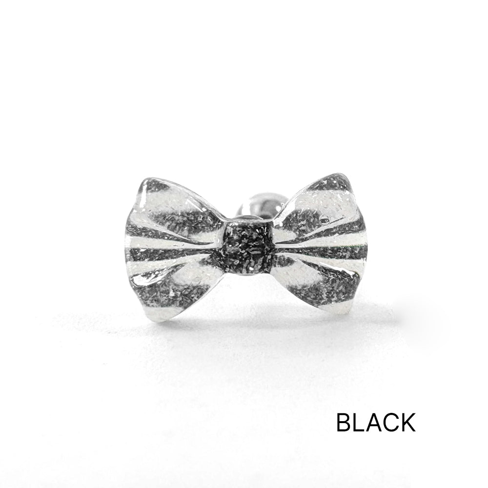 MK 083 ［サージカルステンレス］クリアパールリボンピアス