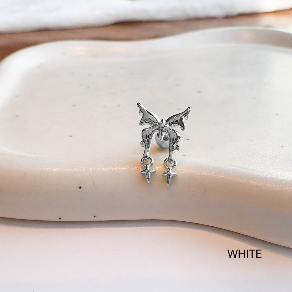 A10 073 ［サージカルステンレス］リボンミニスタードロップピアス