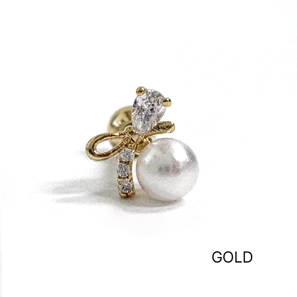 A8 252 ［サージカルステンレス］ラージパールリボンピアス