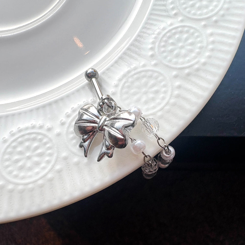 A2 216 ［サージカルステンレス］ビッグリボンドロップピアス