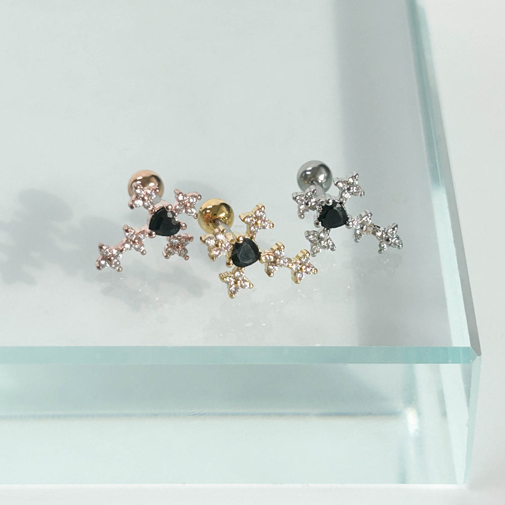 A5 262 ［サージカルステンレス］ゴージャスストーン十字架ピアス