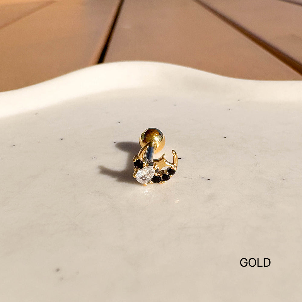 A5 268 ［サージカルステンレス］三色月ストーンピアス