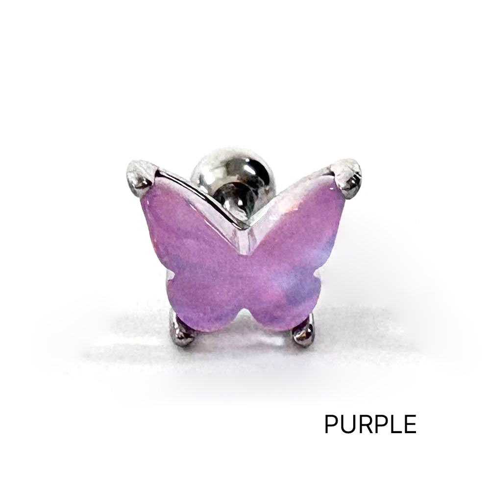 A3 077　［サージカルステンレス］　三色アクリル蝶々ピアス