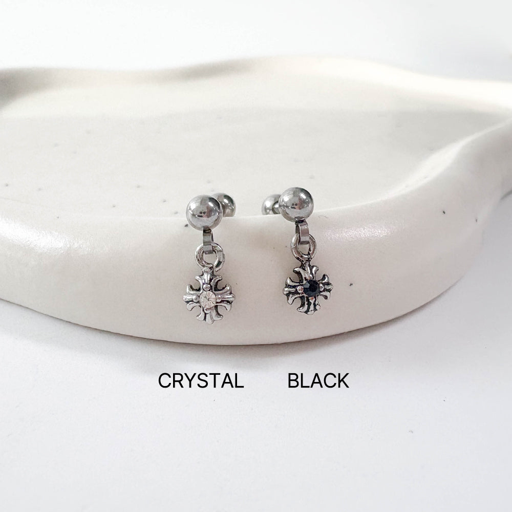 A2 240 ［サージカルステンレス］アンティークロイヤルキュービック十字架ピアス