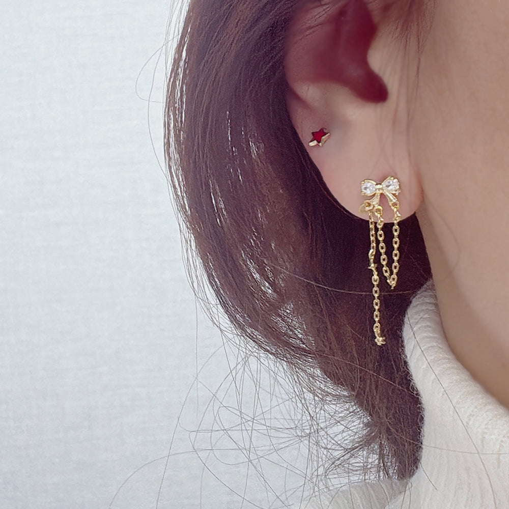 A5 286 ［サージカルステンレス］チェーンリボンピアス